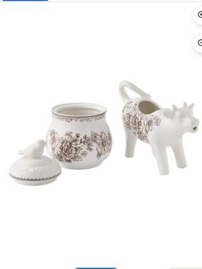 💕 New Pioneer Woman Agatha Brown Floral Cow Creamer and Sugar Bowl With Lid